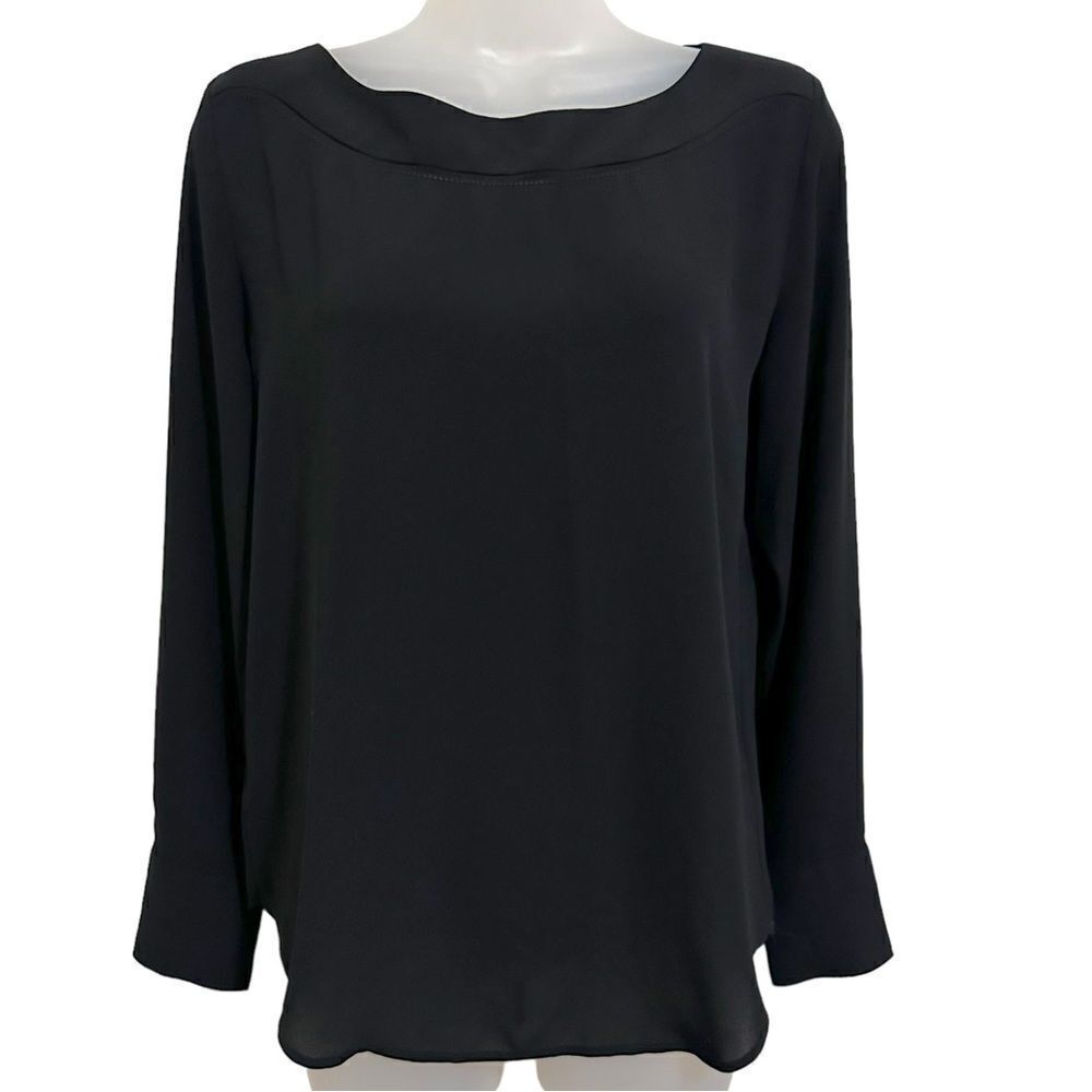 Black Flowy Long Sleeved Academia Office Blouse Shirt Top